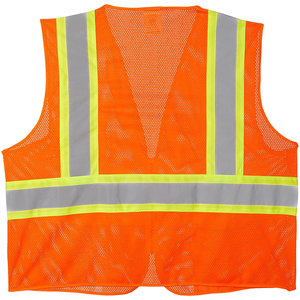 Gilet de sécurité en maille polyester haute visibilité classe économique 2, vert, grande taille, avec fermeture éclair et bordure bicolore, séchage rapide - Product Image 5