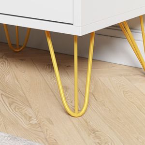 Modern 2-Drawer <b>Bedside</b> <b>Table</b> with Golden Legs <b>Minimalist</b> Wooden Nightstand for Bedroom Storage - Product Image 5