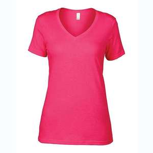 Camisetas al por mayor para mujer 2026, cuello en V profundo, lisas, sin marca, de alta calidad, 100% algodón, para imprimir. - Product Image 6