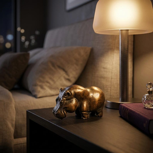 Statue d'hippopotame en laiton artisanale, figurine d'animal détaillée, finition or antique, sculpture en métal représentant une faune sauvage pour la décoration intérieure - Product Image 1