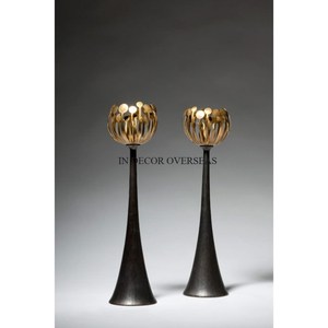 Most Selling Luxury <b>Black</b> Color Base And Golden Top Unique Fancy <b>Candle</b> <b>Stick</b> Holder Home Decor Lightning Accessories Supply - Product Image 1