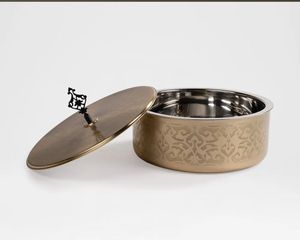 Round Stainless Steel Casserole With <b>Lid</b> Minimalist Design Durable Metal Food Serving Dish Hotpot Food Warmer Middle East Style - Product Image 6