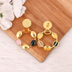 Designer Citrine Hydro & <b>Black</b> Onyx & Rose Chalcedony <b>Dangle</b> <b>Earrings</b> Handmade Fashion Jewelry for Women Brass Gold Plated - Product Image 5