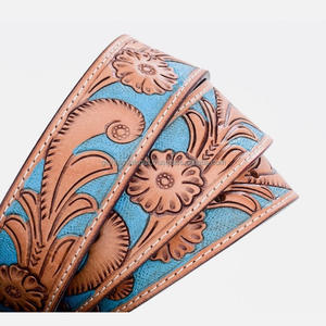 Cinturón de herramientas manuales con grabado Floral occidental de grano completo para hombres y mujeres con cinturón de cuero con hebilla de una sola punta de latón de diseñador - Product Image 5