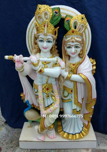 Statue de seigneur Krishna en marbre blanc fait à la main avec une belle vache - Product Image 6