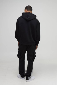 Sudadera con Capucha de Forro Polar de Algodón de Alta Calidad OEM, Ecológica, con Cremallera Bidireccional, Logotipo Personalizado, Ropa Urbana para Hombre, Talla Grande, Negra - Product Image 2