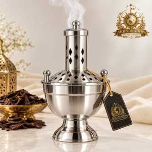 Brûleur d'encens en bois et acier inoxydable, porte-bakhoor arabe, encensoir à charbon d'oud, diffuseur d'arômes en bois sculpté et métal - Product Image 2