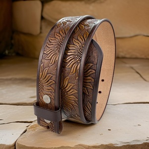 Ceintures de cowboy personnalisées en cuir véritable, ceinture western avec motif floral sculpté à la main, ceinture en cuir travaillé - Product Image 4