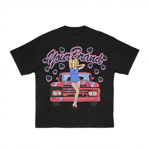 Camiseta Gráfica para Hombre, Premium, 100% Algodón, 200 GSM, Color Negro, Impresión en Serigrafía Frontal, Diseño Retro de Coche con Corazones, Logotipo Personalizado - Product Image 2