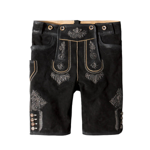 Pantalones de Cuero de Gamuza Auténtica con Aspecto Natural y Estilo Tradicional, Pantalones Cortos de Cuero Estilo Lederhosen - Product Image 1