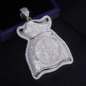 Hiphop Money Bag Pendant With Diamond Inlay Rhodium Plated Alloy Men's Charm Fashion Jewelry - Product Image 2