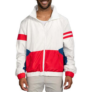 Veste coupe-vent légère pour homme à col montant zippé, en toile, avec logo personnalisé, style rétro années 80-90, respirante, color block - Product Image 1