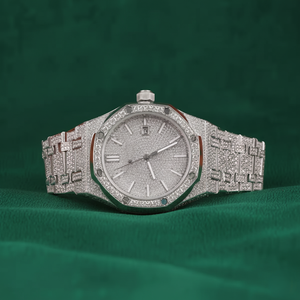 Reloj de Lujo Cronógrafo con Moissanita, Oro Rosa y Plata, Completamente Adornado con Piedras, Movimiento de Cuarzo, Resistente al Agua 3 Bar - Product Image 1