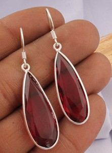 925 <b>Sterling</b> <b>Silver</b> Water Drop Red Garnet Quartz Drop Earrings Faceted Long Teardrop Gemstone <b>Wire</b> Dangle Engagement Vintage - Product Image 2