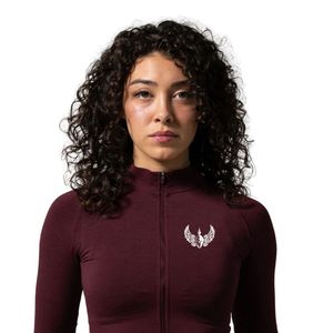 Women's Maroon Full Zip Performance <b>Jacket</b> Long Sleeve Stretch <b>Workout</b> Gym Running Fitness Activewear Lightweight <b>Jacket</b> - Product Image 2