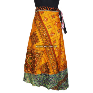 Faldas Vintage de 2 Capas de Seda Sari, Faldas Mágicas Envolventes para Fiesta, Sari de Seda Reciclada Reversible, Sari Mágico Indio Reciclado - Product Image 4