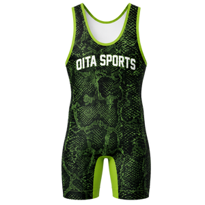 Maillot de lutte sublimé noir et vert pour homme, en polyester, uniforme sportif athlétique sans manches, pour compétition, entraînement et match - Product Image 2