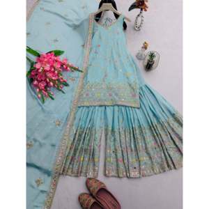 Conjunto de traje de fiesta de diseñador para mujer con hilos bordados, ropa de noche elegante de trabajo - Product Image 4