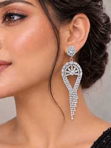 Boucles d'oreilles pendantes tendance en cristal plaqué or rose, forme goutte d'eau, strass, pour femme, mariage - Product Image 2