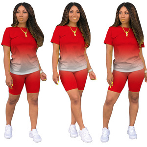 Ensemble deux pièces décontracté pour femme, coupe régulière, couleur unie, short de fitness taille haute et t-shirt de course, 100 % coton – Grande Vente - Product Image 4