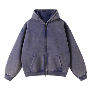 Sweat-shirt à capuche zippé surdimensionné pour homme, couleur unie, en coton French Terry, décontracté, pour l'automne, avec poches, respirant et confortable - Product Image 1