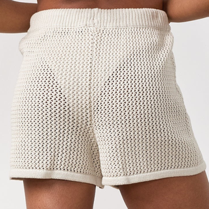 Neutral Open Knit <b>Shorts</b> <b>Women</b> Drawstring Waist Summer Beach <b>Shorts</b> Breathable Lightweight Resort Wear Comfort Fit - Product Image 2