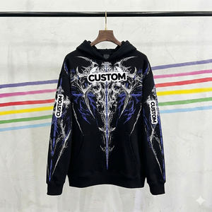 Sudadera con Capucha para Hombre, Estilo Acid Wash, Manga Larga, Corte Holgado, Estilo Gótico Urbano - Product Image 1