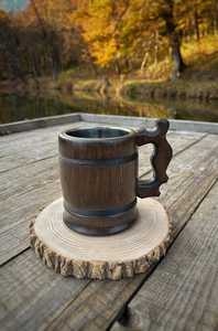 Handcrafted Oak Beer Mug z <b>Rustic</b> <b>Wooden</b> Tankard with Silk Thread Finish polished <b>wooden</b> mug - Product Image 2