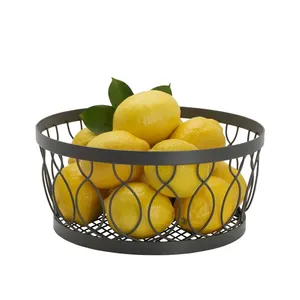 Panier à fruits rond en métal noir de 11 pouces, bol de rangement pour comptoir de cuisine, pour fruits, légumes, pain et en-cas - Product Image 1