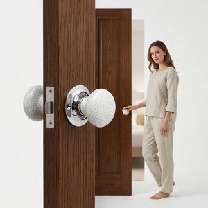 Ceramic Modern Round Crackle <b>White</b> Door Knob & Handle <b>Set</b> for Bedroom Furniture-Durable - Product Image 1