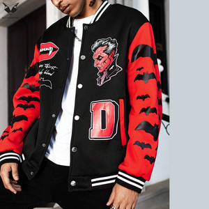 Chaqueta Varsity Gráfica para Hombre, Chaqueta Bomber Negra con Mangas Rojas y Estampado Personalizado, Uniforme de Béisbol Bordado Estilo Hip Hop - Product Image 4