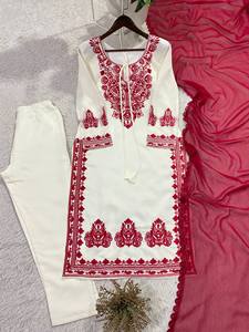 Conjunto de Kurta de Seda Romana al por Mayor con Pantalones Bordados y Dupatta de Georgette con Borde de Encaje, Ropa Tradicional India - Product Image 3