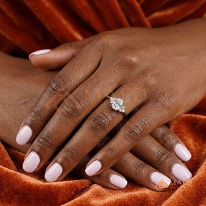 Moissanite Three <b>Stone</b> Ring for Women Silver Tone Engagement Anniversary Jewelry Elegant Daily Wear Style - Product Image 3