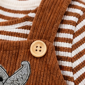 <b>Baby</b> Unisex Corduroy Romper Set Brown Striped Hooded Jumpsuit Cute Embroidery Applique Long Sleeve Infant Winter <b>Clothing</b> - Product Image 3