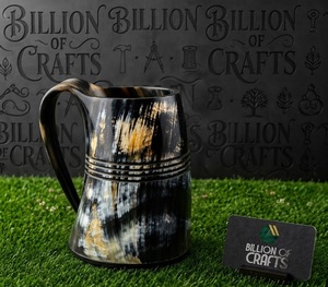 Mug rustique artisanal en corne de buffle, naturel, avec poignée, grande capacité pour bière, vin, camping, fête - Product Image 3