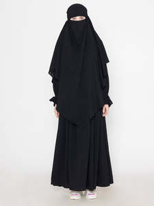 Women's Black Abaya Floor Length Loose Fit Long Sleeve Hooded Modest Daily Wear Middle East Style Polyester <b>Dress</b> - Product Image 1