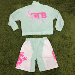 Ensemble coupe-vent en nylon personnalisé pour homme avec logo, veste zippée et short, motif uni, deux pièces pour l'automne - Product Image 5