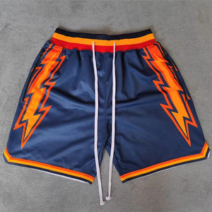 Men's <b>White</b> Basketball Shorts With Orange Lightning Print Drawstring Closure Breathable Mesh Fabric All Seasons Regular Fit - Product Image 4