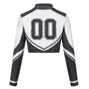 Maillot de cheerleading sublimé noir et blanc à manches longues – Tenue de sport d'équipe pour l'entraînement, la performance athlétique, la pratique et les compétitions - Product Image 2