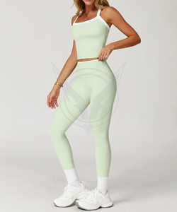 Wholesale Solid <b>Cross</b> Bra Cutout High Waist Yoga Leggings 3-Piece Set Breathable Quick Dry Eco-Friendly Seamless Front Women's - Product Image 5