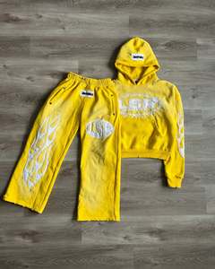 Ensemble survêtement homme vintage streetwear personnalisé, sweat à capuche zippé et pantalon de survêtement épais délavé à l'acide - Product Image 1