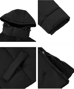 Veste matelassée longue à capuche pour homme, coupe-vent, décontractée, hiver, noire, mélange polyester/coton, fermeture éclair, service OEM, 140g - Product Image 3