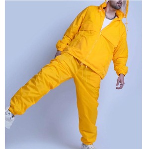Ensemble survêtement jaune personnalisé pour homme avec logo, veste coupe-vent et pantalon, vente en gros - Product Image 6