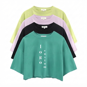 Custom Women 100%Cotton Breathable Quick Dry Crop <b>TShirt</b> Customized Print Vintage <b>Summer</b> Woven Streetwear Short Sleeve Slim Fit - Product Image 1