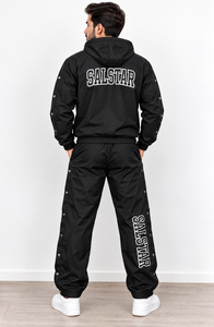 Ensemble de survêtement coupe-vent noir personnalisé pour homme, veste légère à capuche et pantalon de jogging, tenue de sport zippée intégrale - Product Image 4