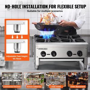 Cuisinière à gaz commerciale en acier inoxydable, 4 brûleurs, pour comptoir, au propane ou au gaz naturel, équipement de cuisson professionnel - Product Image 6