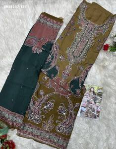 Collection de costumes semi-cousus en viscose mousseline de qualité supérieure avec impression numérique, broderie Aari et travail manuel, fournisseur indien - Product Image 4