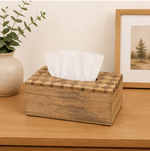 Boîte à mouchoirs en bois à carreaux, artisanale, rectangulaire, avec incrustations décoratives, pour la maison, le bureau et la décoration d'hôtel - Product Image 6