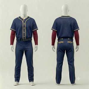 Men's <b>Baseball</b> Uniform Set Navy Red Jersey Pants Sublimated Breathable Button Closure All Seasons Adult Sport Wear - Product Image 1