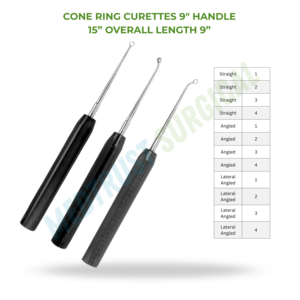 Curettes coniques à anneau, longueur totale 15 pouces, manche 9 pouces, instrument chirurgical de neurochirurgie, curette osseuse pour chirurgie de la colonne vertébrale - Product Image 2